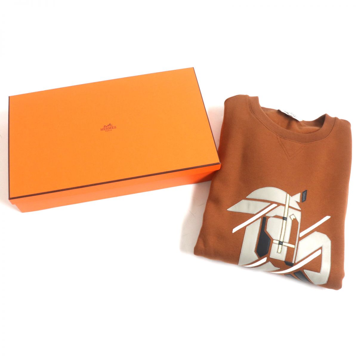 HERMES sweat Main: 100% cotton, part: lamb leather, part: 90% cotton, part: 10% polyurethane Brown mens M  d