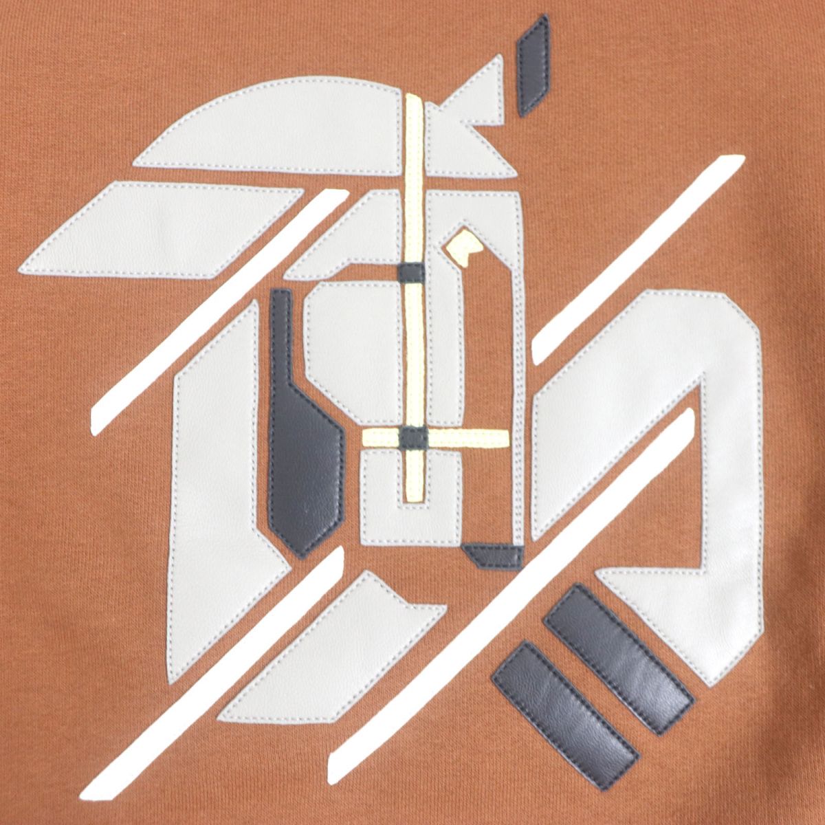 HERMES sweat Main: 100% cotton, part: lamb leather, part: 90% cotton, part: 10% polyurethane Brown mens M  d