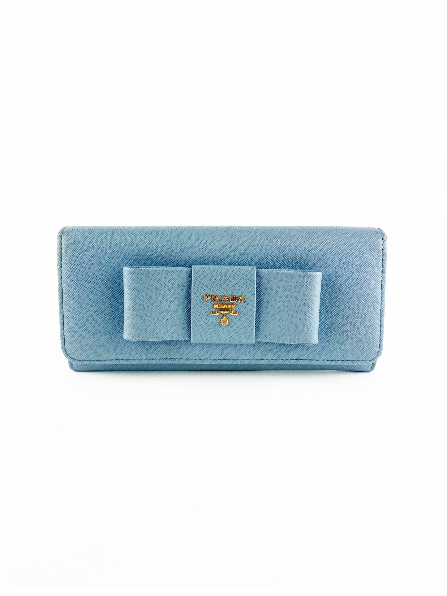 Prada Light Blue Saffiano Bow Wallet
