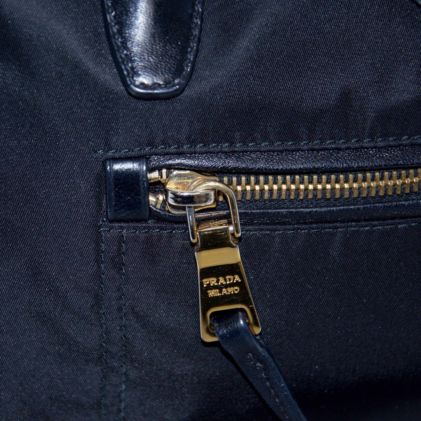 Prada Black Nylon and Leather-Trimmed Two Way Handbag