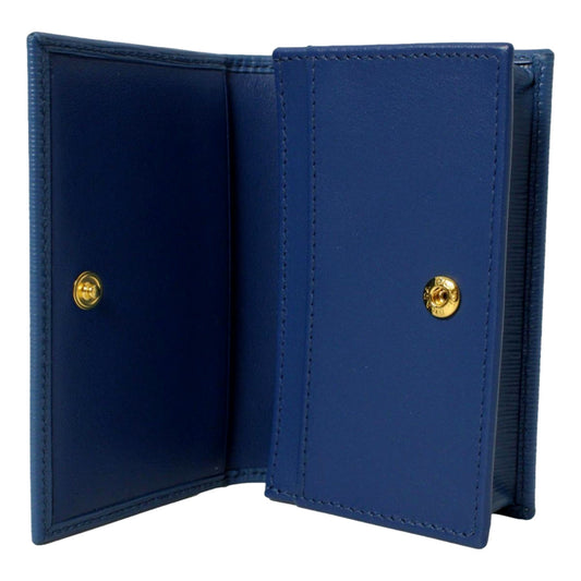 Prada Blue Vitello Move Leather Triangle Logo Card Case Wallet