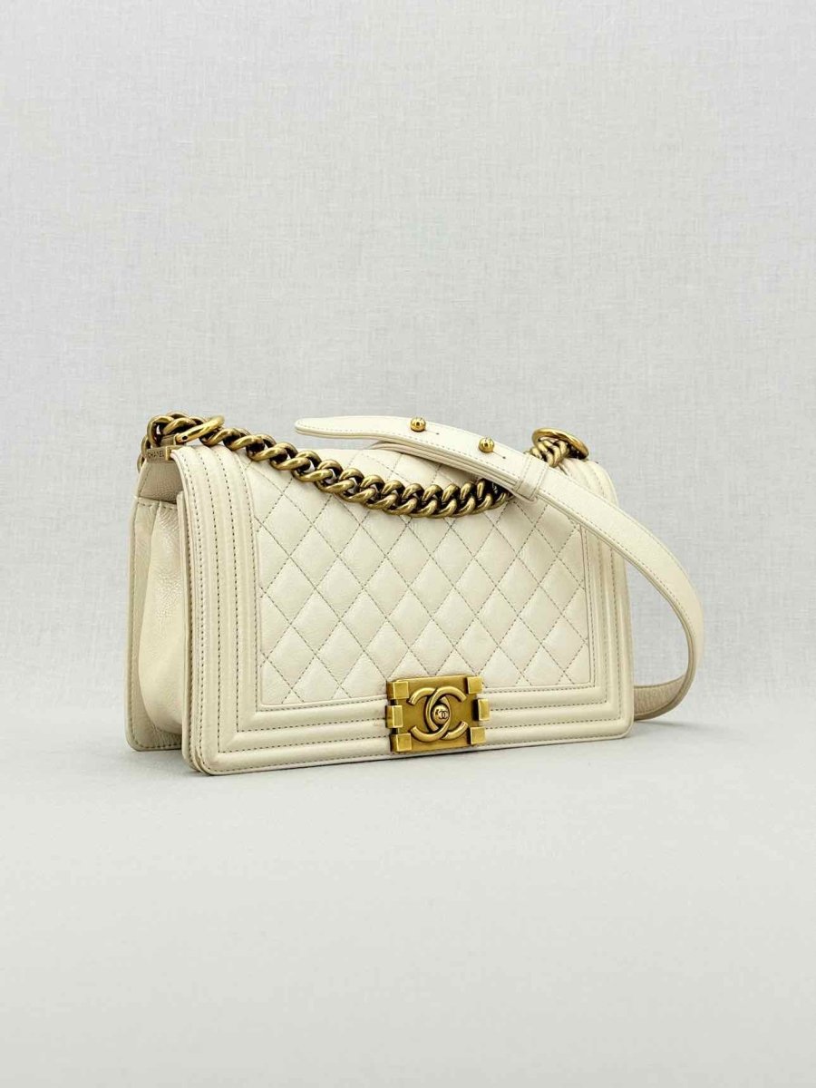 CHANEL Boy Beige Quilted Shoulder Bag