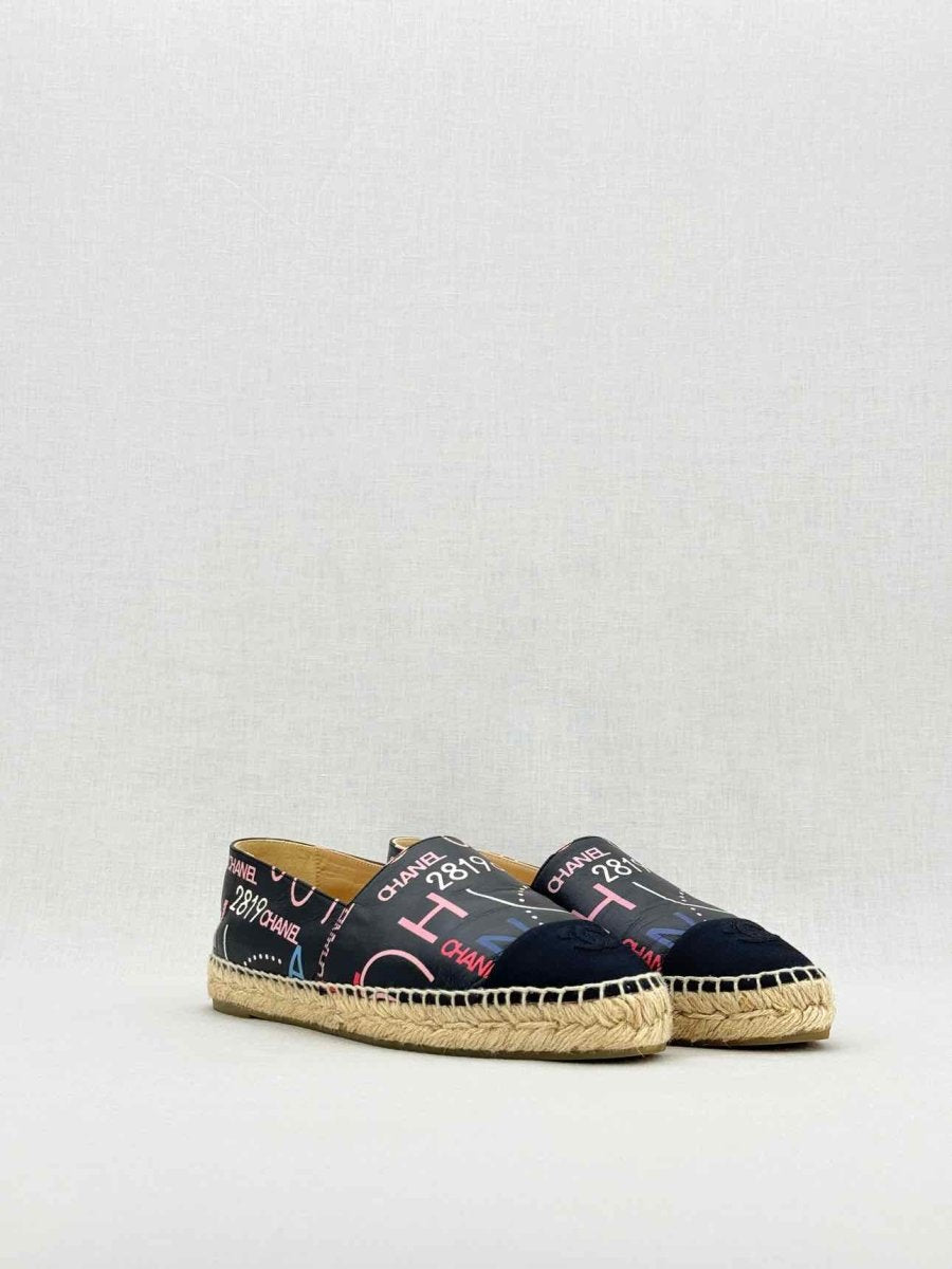 CHANEL Espadrille Black Multicolor Size EU 39 Flats