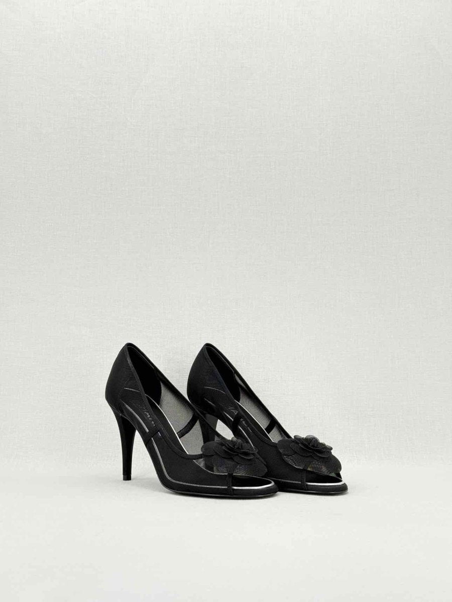 CHANEL Mesh Camellia Black Size EU 38 Pumps