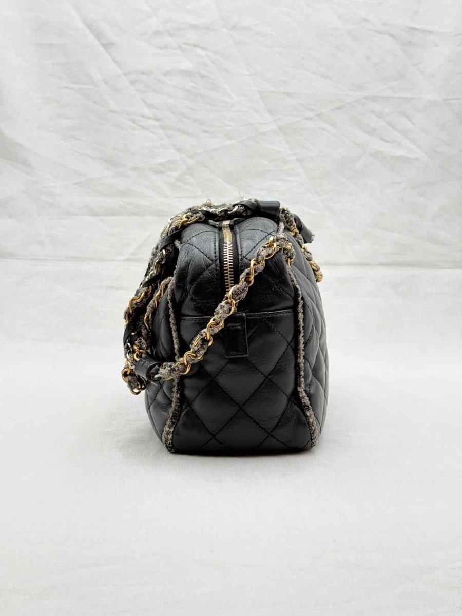 CHANEL Tweedy Bowler Black Quilted Shoulder Bag