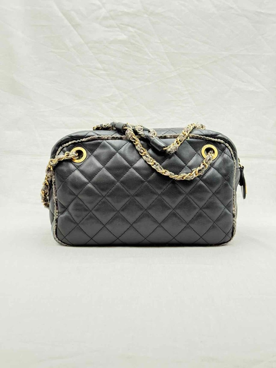 CHANEL Tweedy Bowler Black Quilted Shoulder Bag