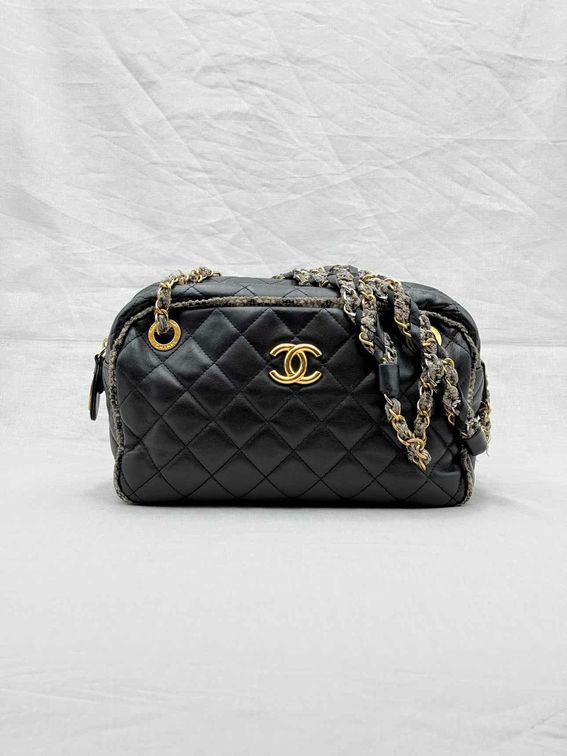 CHANEL Tweedy Bowler Black Quilted Shoulder Bag