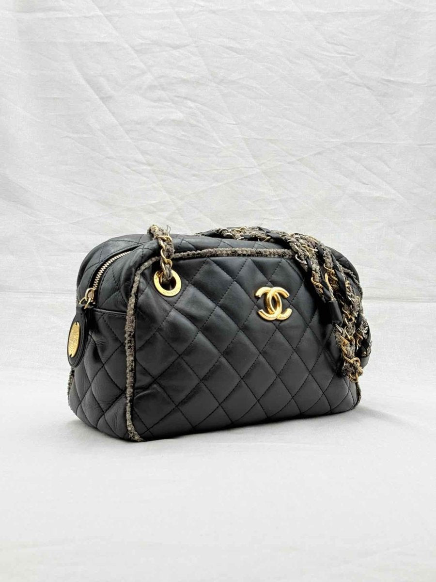 CHANEL Tweedy Bowler Black Quilted Shoulder Bag
