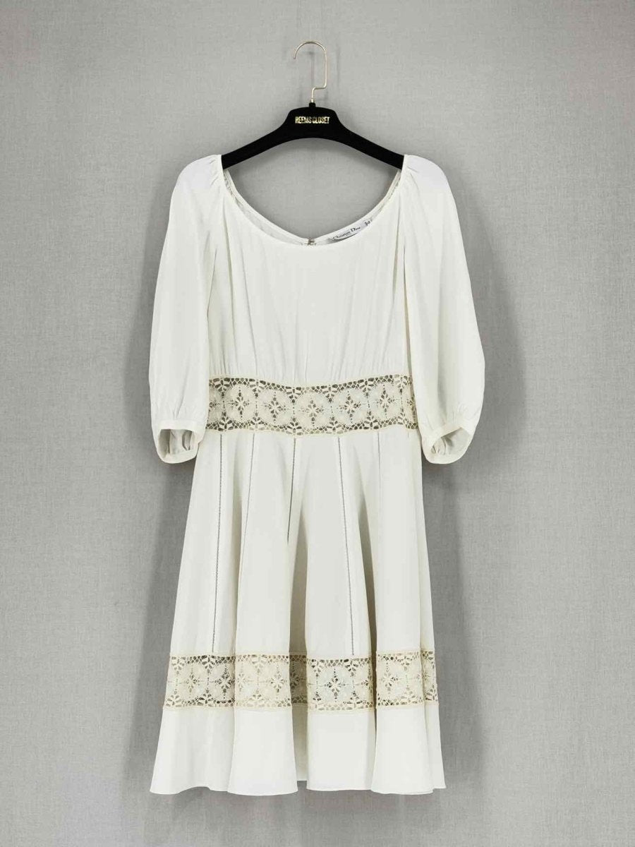 CHRISTIAN DIOR Cream Lace Detail Size US 6 Short Dress