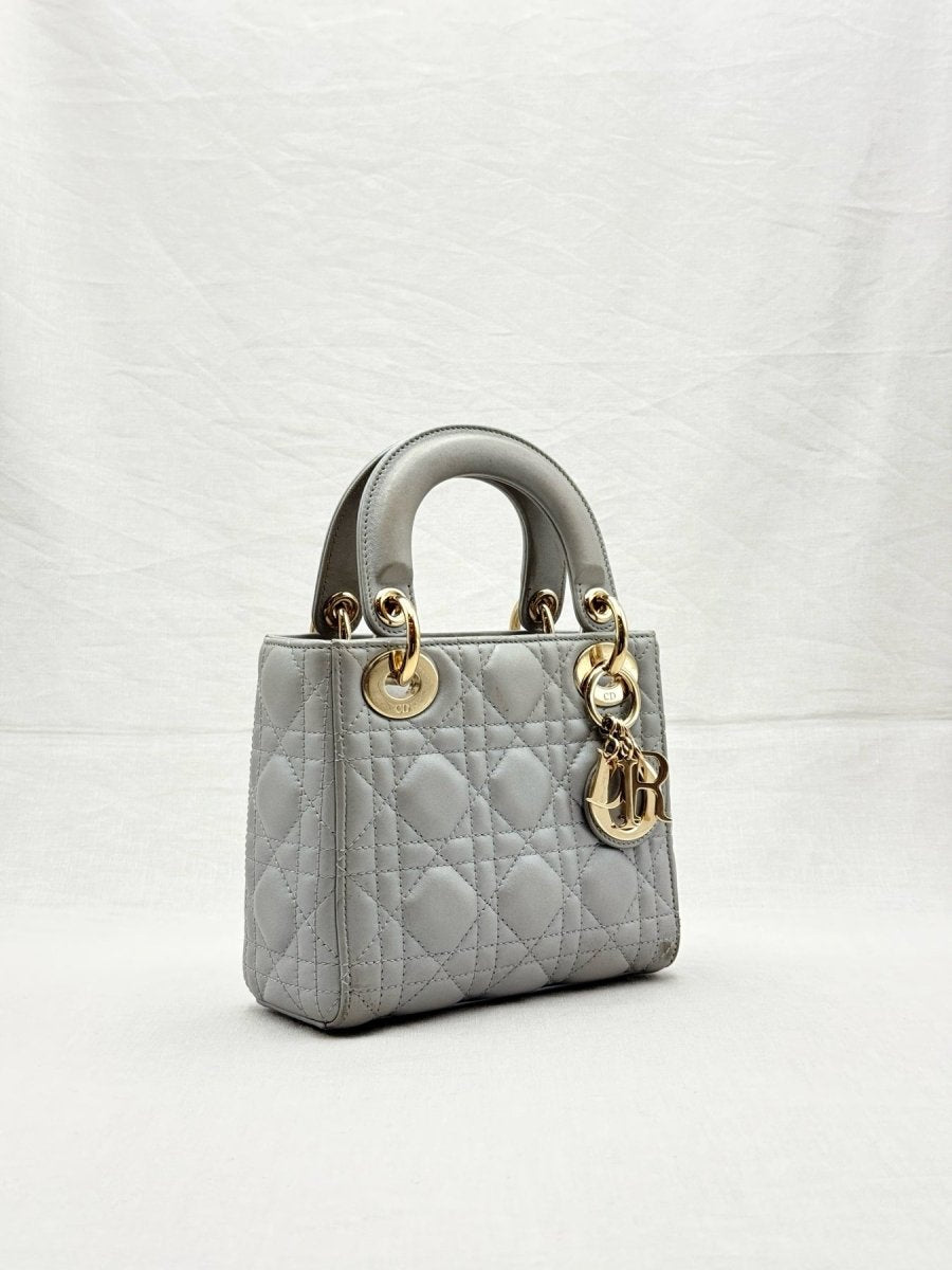 CHRISTIAN DIOR Lady Dior Silver Cannage Top Handle