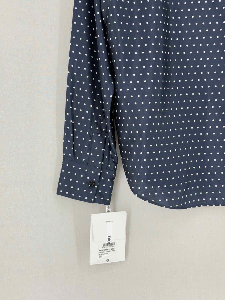 CHRISTIAN DIOR Navy Blue Polka Dot Size US 4 Shirt