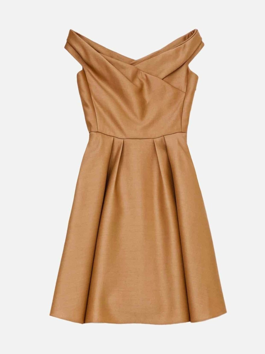 CHRISTIAN DIOR Off Shoulder Mocha Size US 8 Short Dress