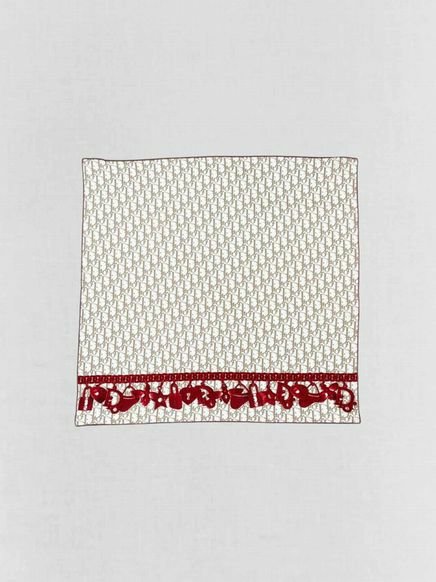 DIOR Beige & Red Oblique Scarf
