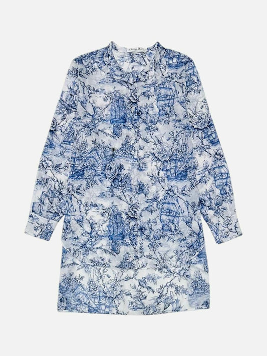 DIOR Sheer White & Blue Size US 8 Short Dress