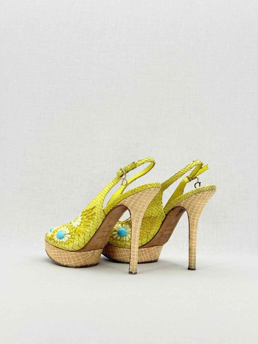 DIOR Yellow Snakeskin Size EU 38.5 Slingbacks