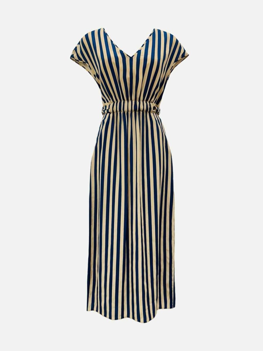 FENDI Beige & Navy Blue Striped Size XSmall Midi Dress