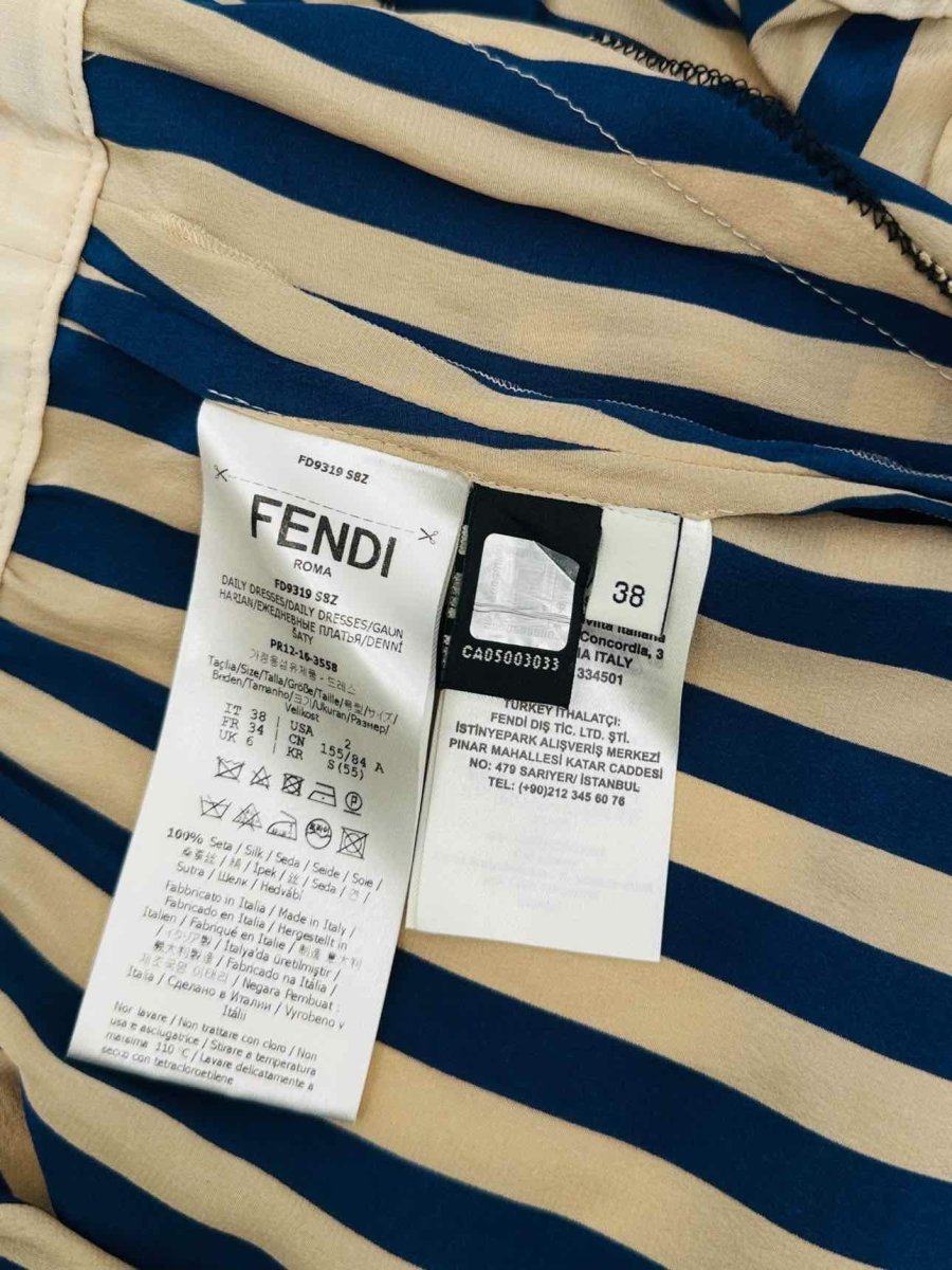 FENDI Beige & Navy Blue Striped Size XSmall Midi Dress