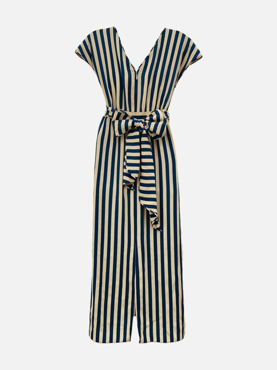 FENDI Beige & Navy Blue Striped Size XSmall Midi Dress