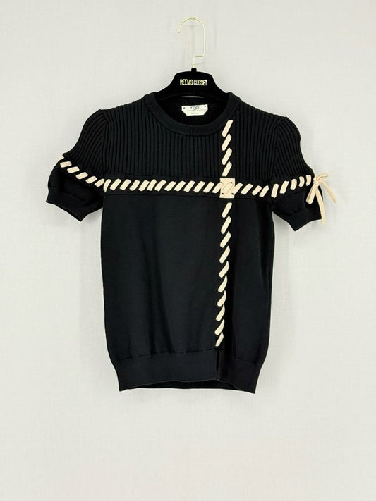 FENDI Black w/ Cream Stitch Detail Size US 2 Top