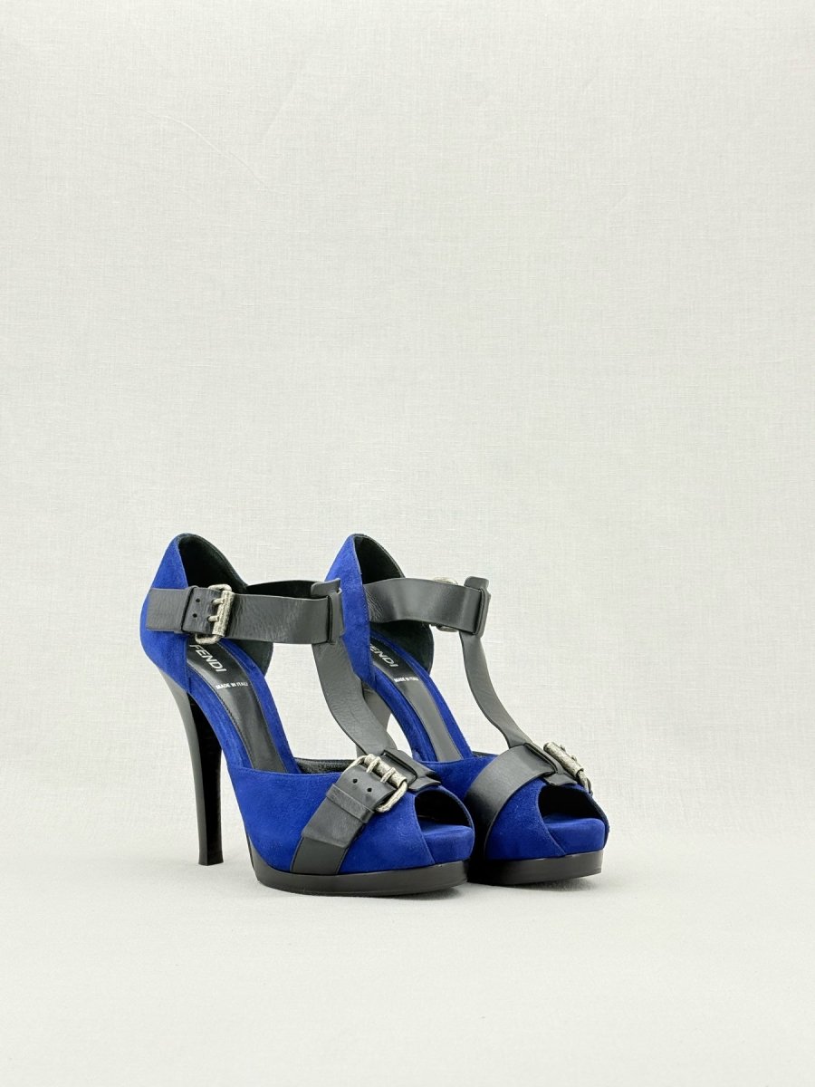 FENDI Blue & Black Size EU 39 Heeled Sandals
