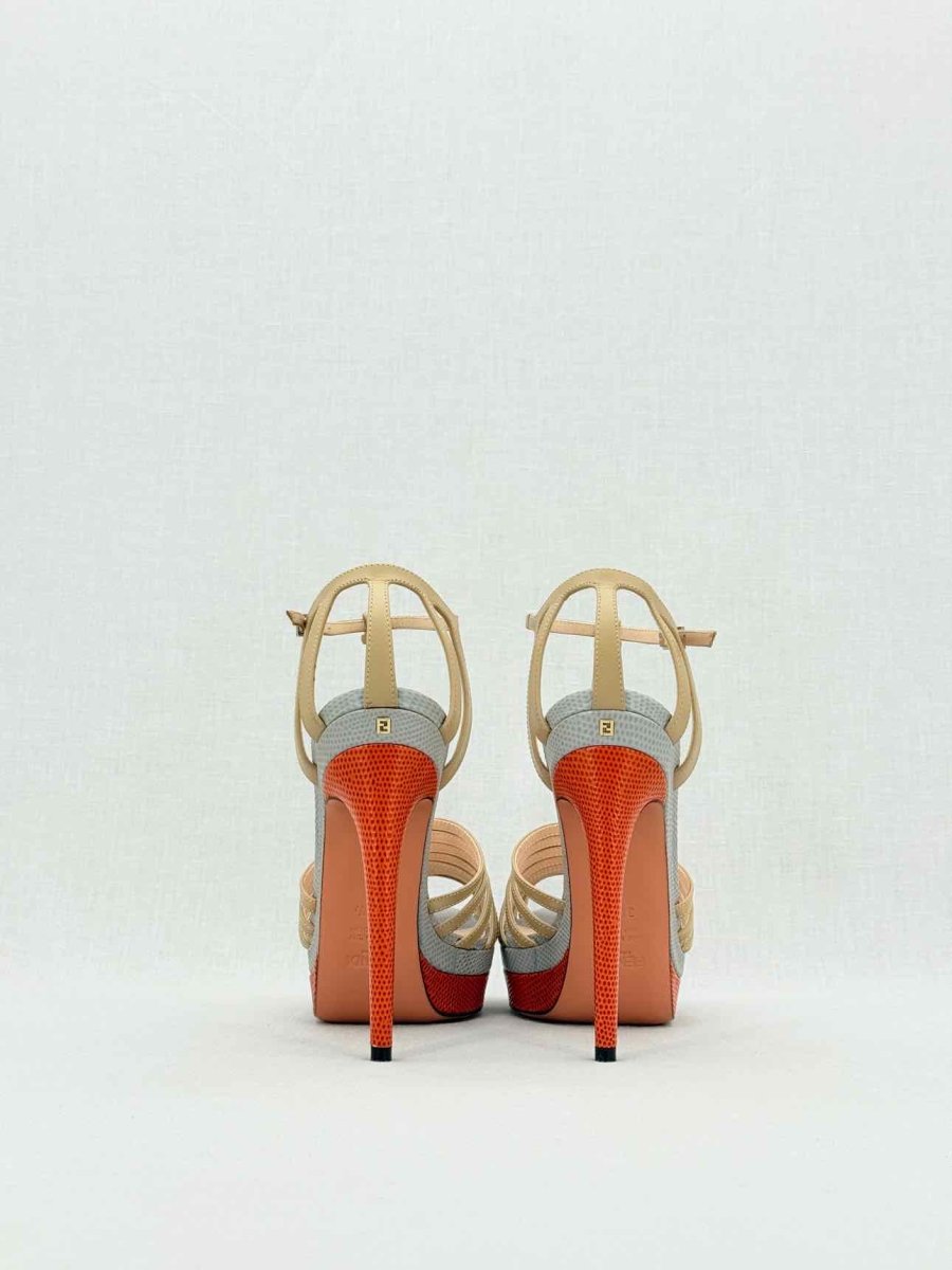 FENDI Nude, Grey & Orange Size EU 38.5 Heeled Sandals