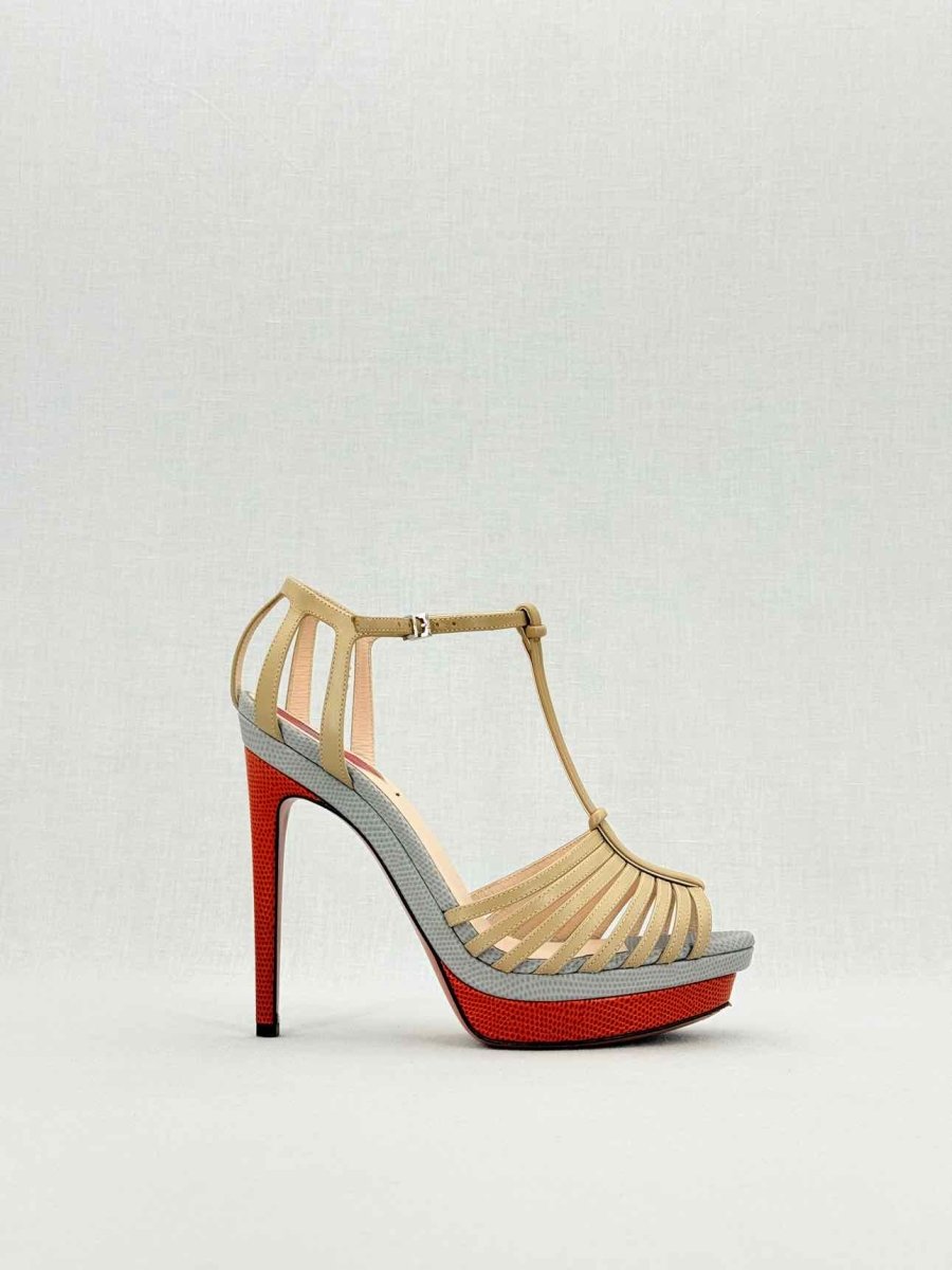 FENDI Nude, Grey & Orange Size EU 38.5 Heeled Sandals