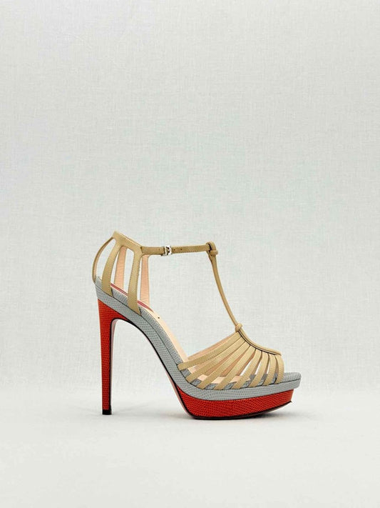 FENDI Nude, Grey & Orange Size EU 38.5 Heeled Sandals