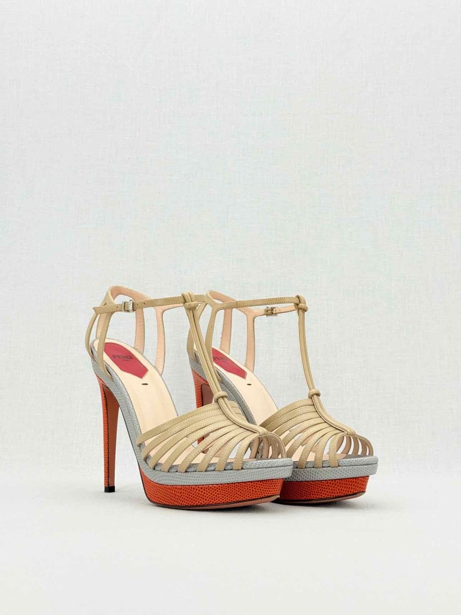 FENDI Nude, Grey & Orange Size EU 38.5 Heeled Sandals