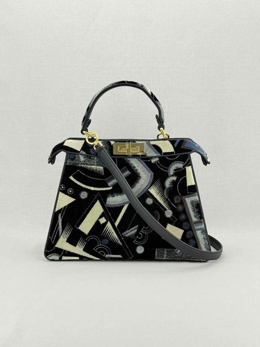 FENDI Peekaboo Navy Blue Printed Top Handle