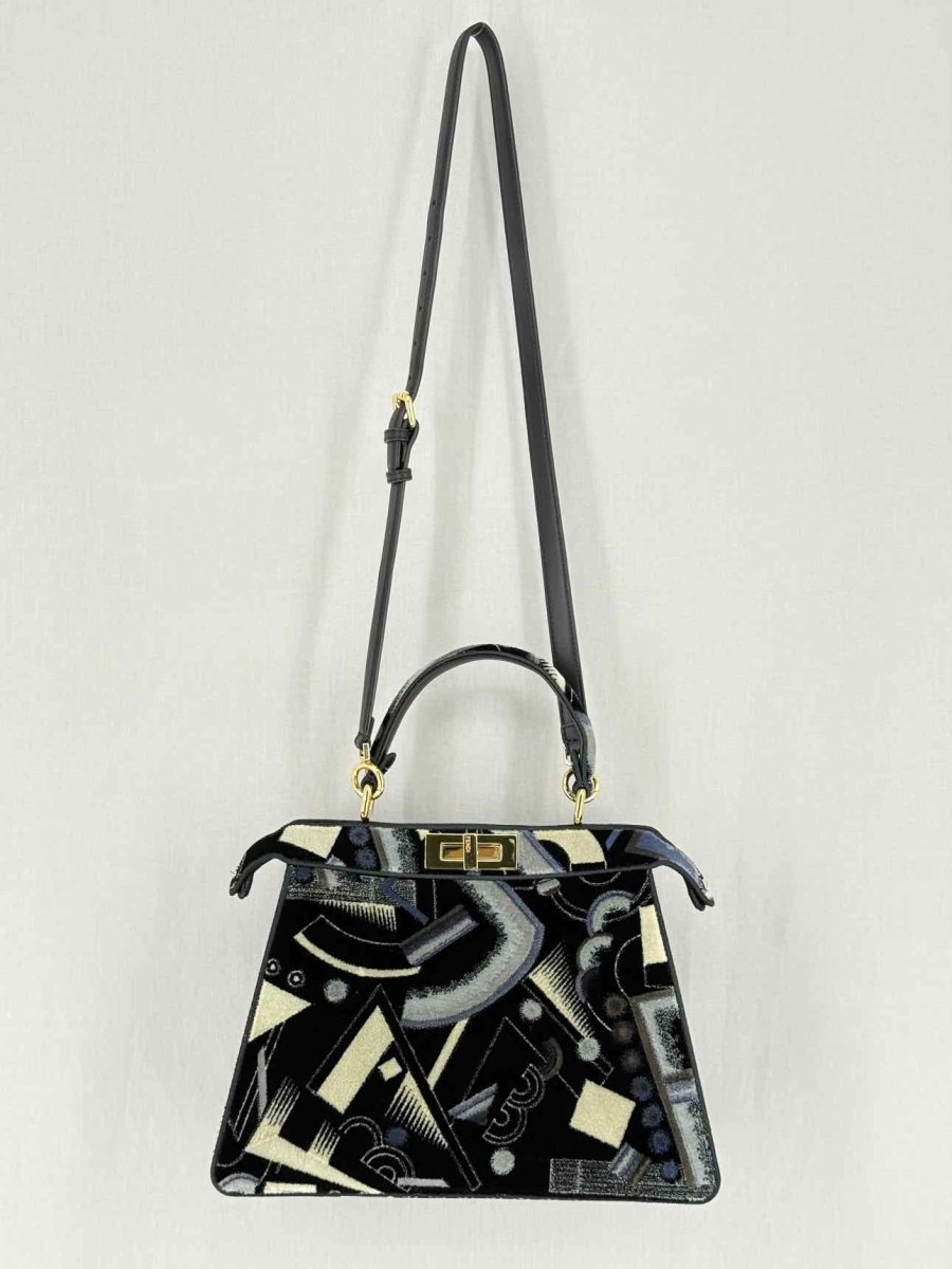 FENDI Peekaboo Navy Blue Printed Top Handle