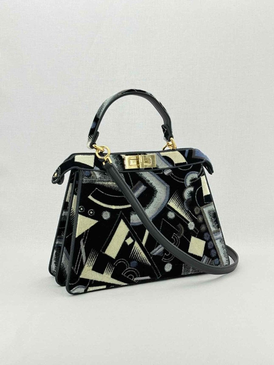 FENDI Peekaboo Navy Blue Printed Top Handle