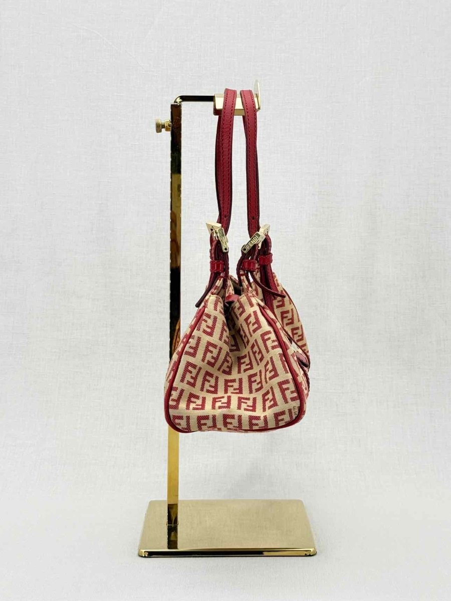 FENDI Red & Beige Zucchino Shoulder Bag
