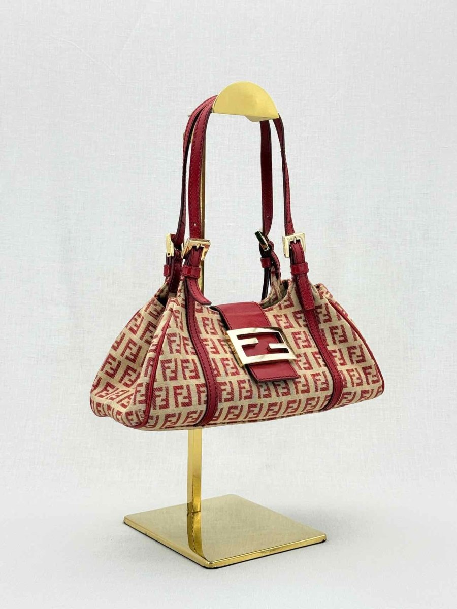 FENDI Red & Beige Zucchino Shoulder Bag