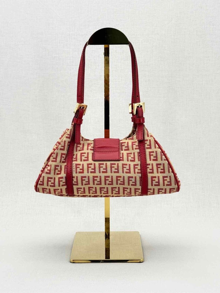 FENDI Red & Beige Zucchino Shoulder Bag