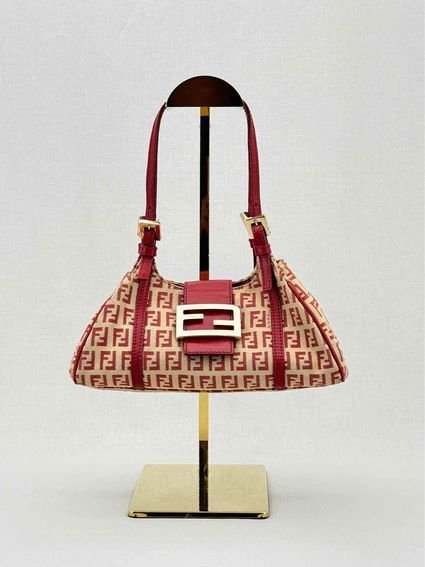 FENDI Red & Beige Zucchino Shoulder Bag