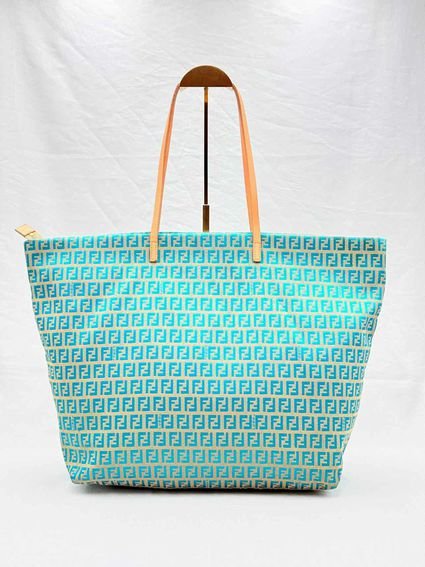 FENDI Roll Blue & White Zucchino Tote Bag