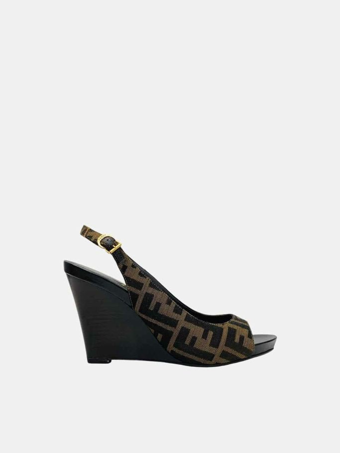 FENDI Slingback Black & Brown Size EU 39 Wedges