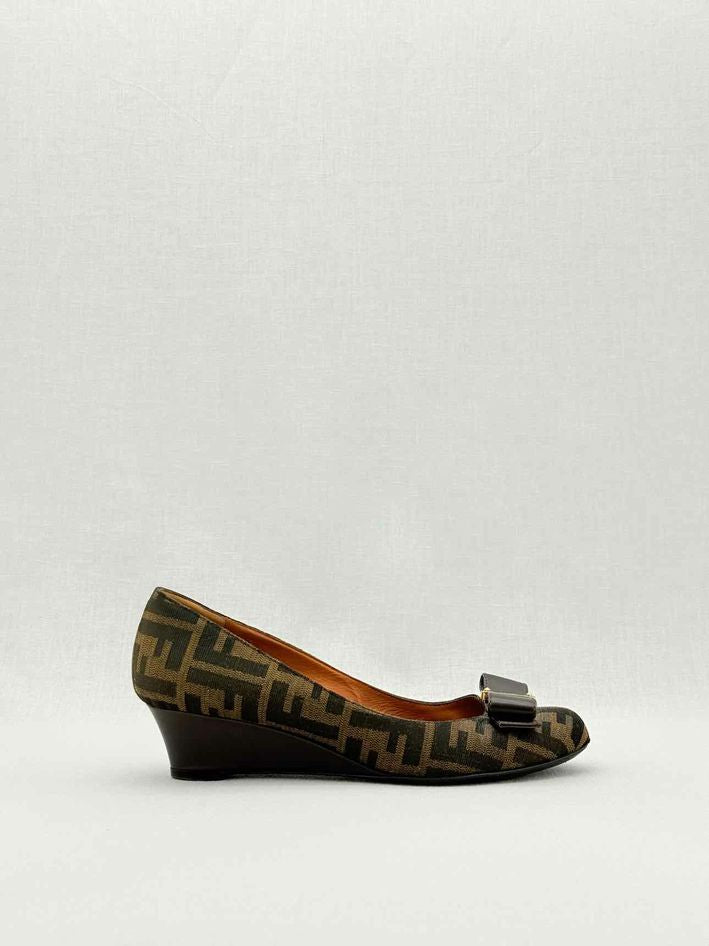 FENDI Wedge Brown FF Zucca Size EU 38 Pumps