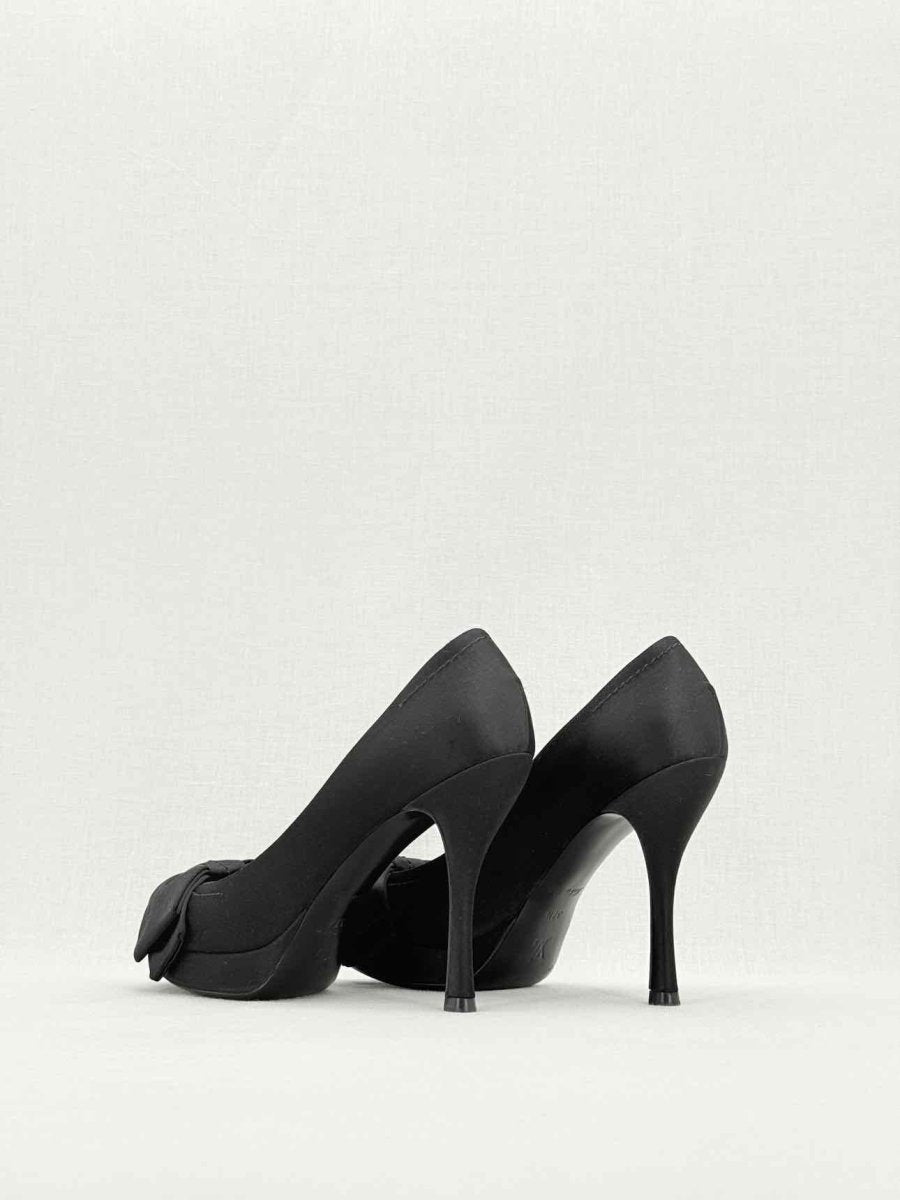 LOUIS VUITTON 95mm Open Toe Black Satin Pumps Size 37.5