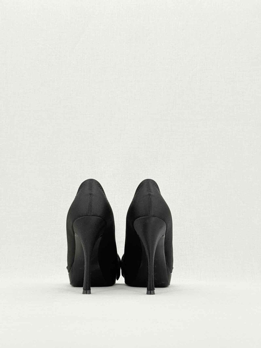 LOUIS VUITTON 95mm Open Toe Black Satin Pumps Size 37.5