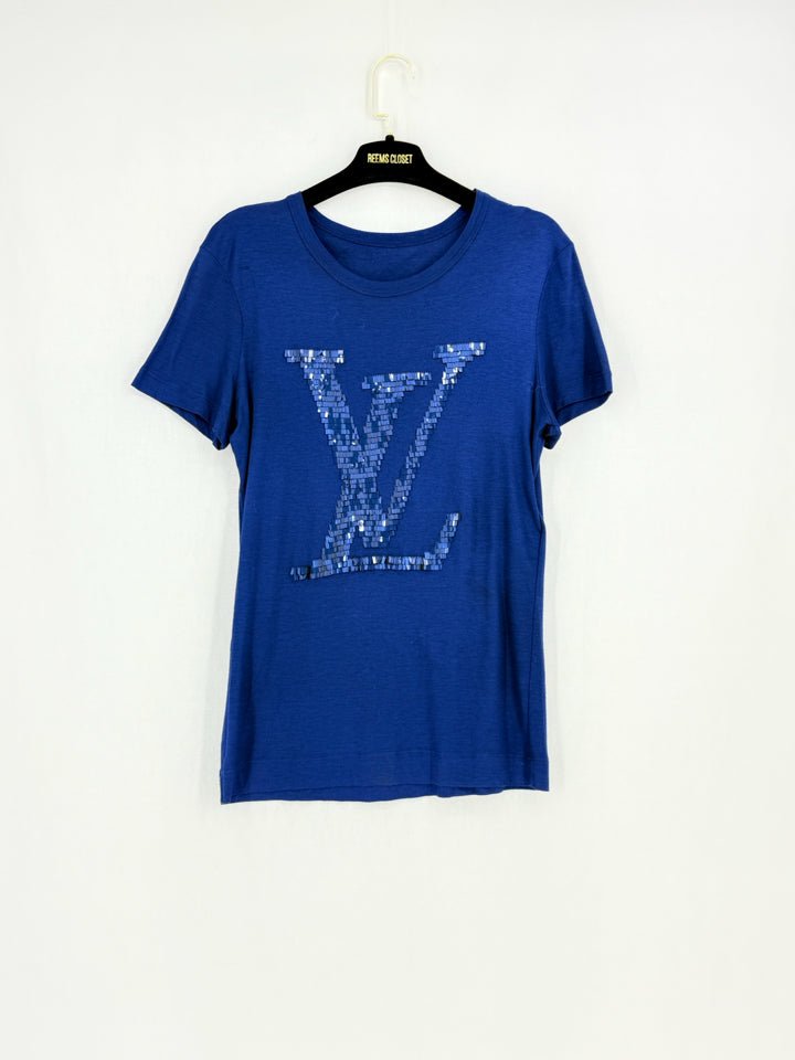 LOUIS VUITTON Loose Fit Blue Sequin Logo T-shirt