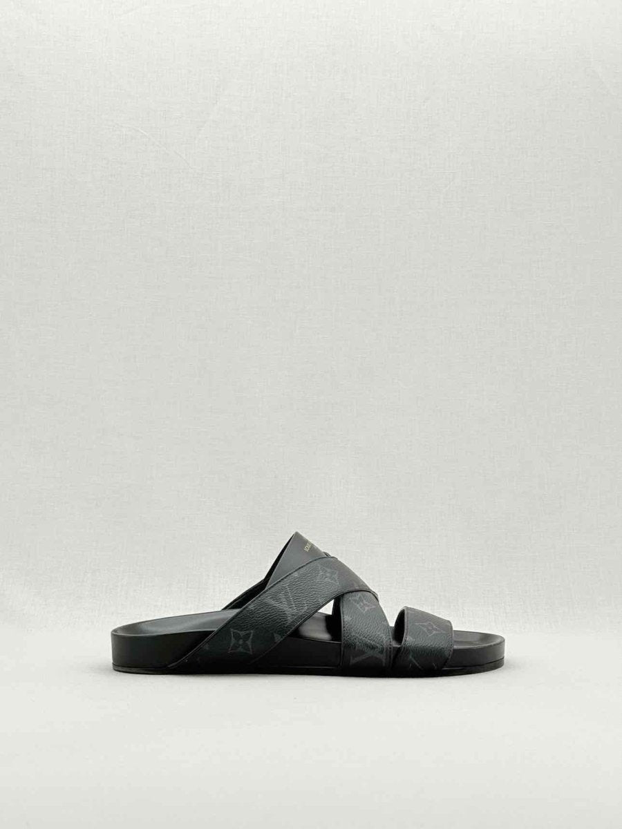 LOUIS VUITTON Mirabeau Black Monogram Size EU 41 Slides