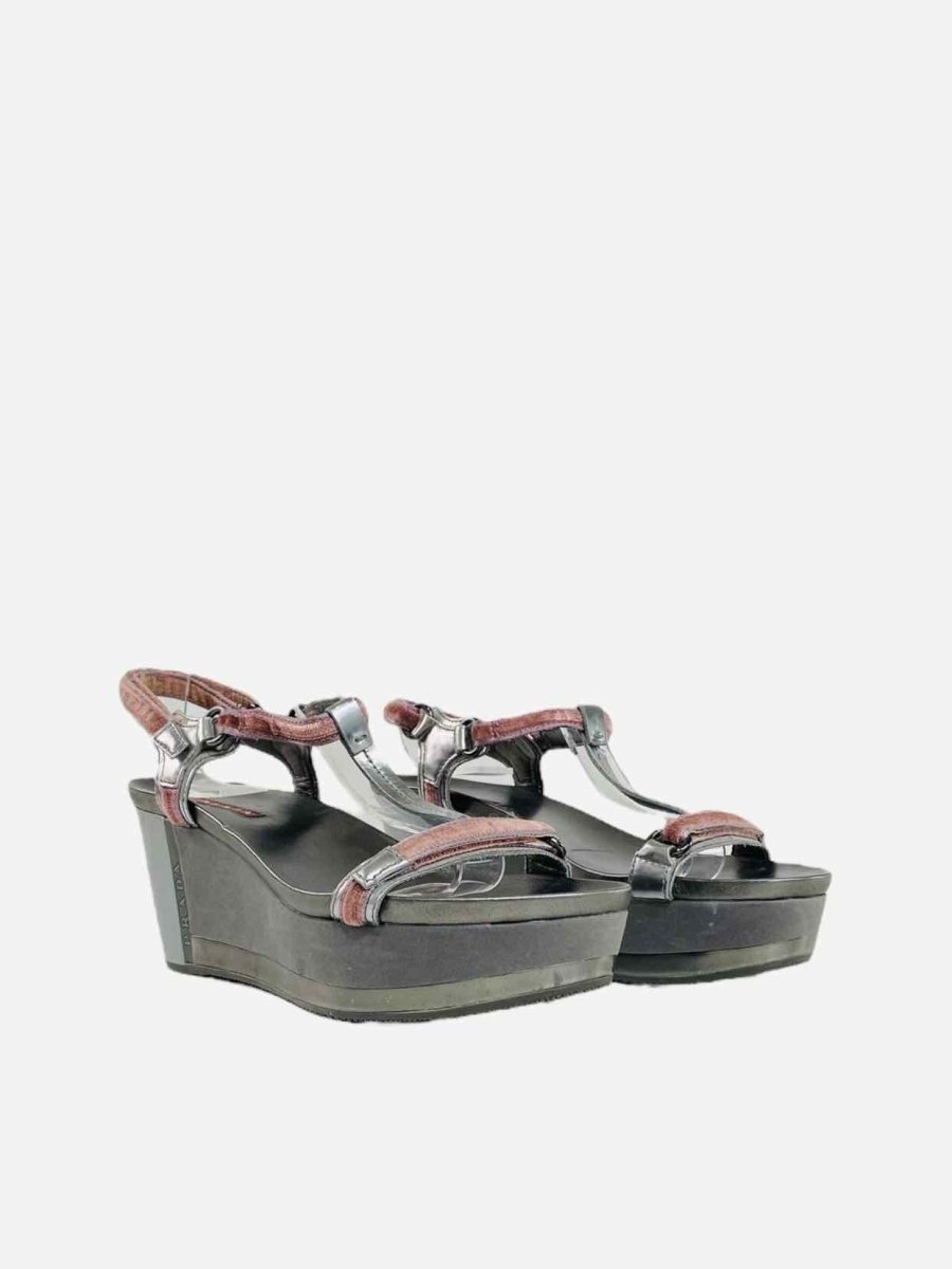 PRADA T-bar Pink & Silver Size EU 36.5 Wedges