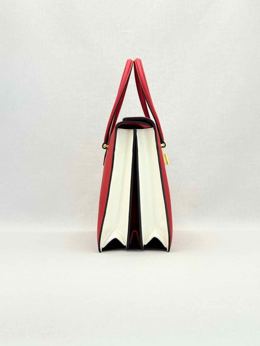 PRADA Tricolor Turn Lock Red Multicolor Tote Bag