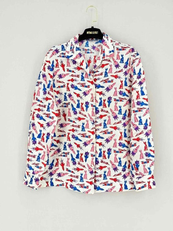 PRADA White Multicolor Size Small Shirt