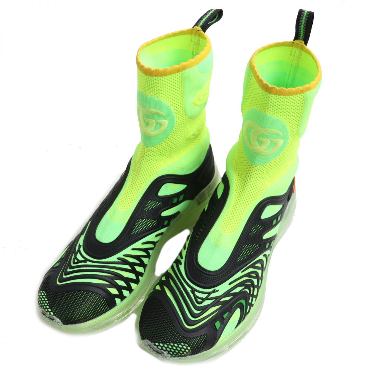 GUCCI sneakers Main: Nylon, Main: Rubber black x fluorescent green mens 8.5