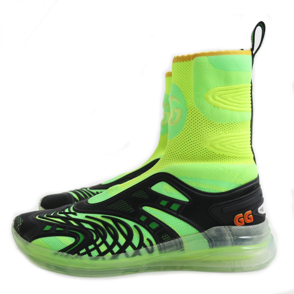 GUCCI sneakers Main: Nylon, Main: Rubber black x fluorescent green mens 8.5