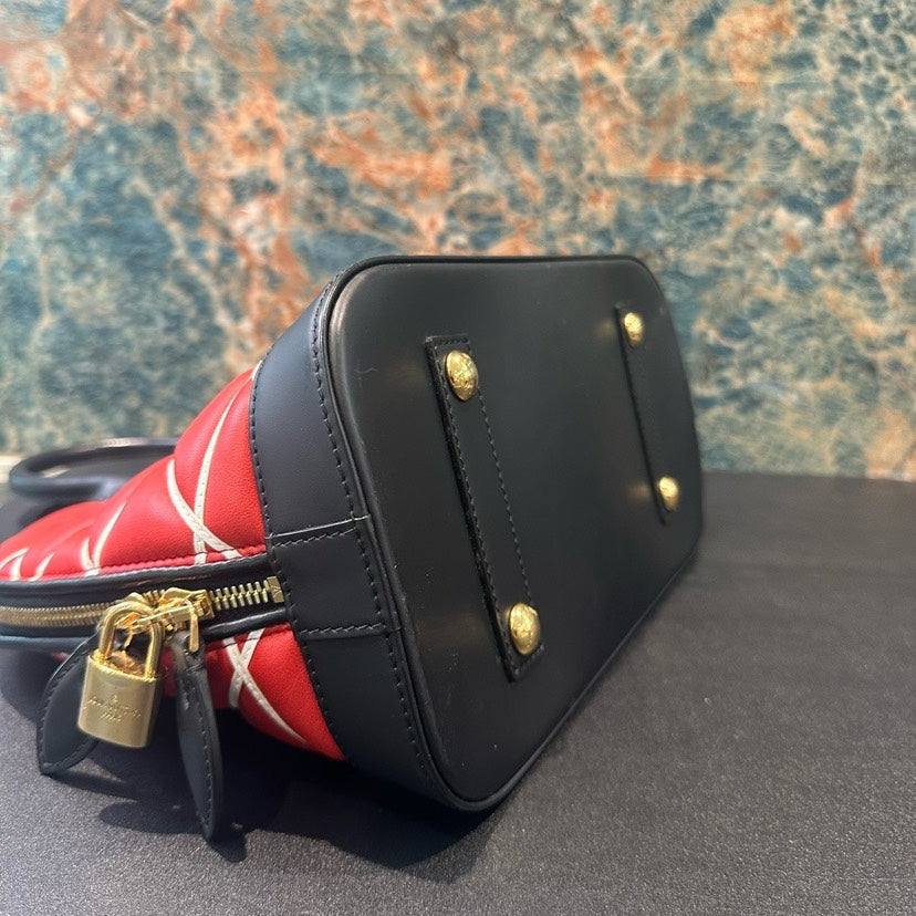 Louis Vuitton Alma Red Black Leather Quilted HandBag 31.5x23x15cm
