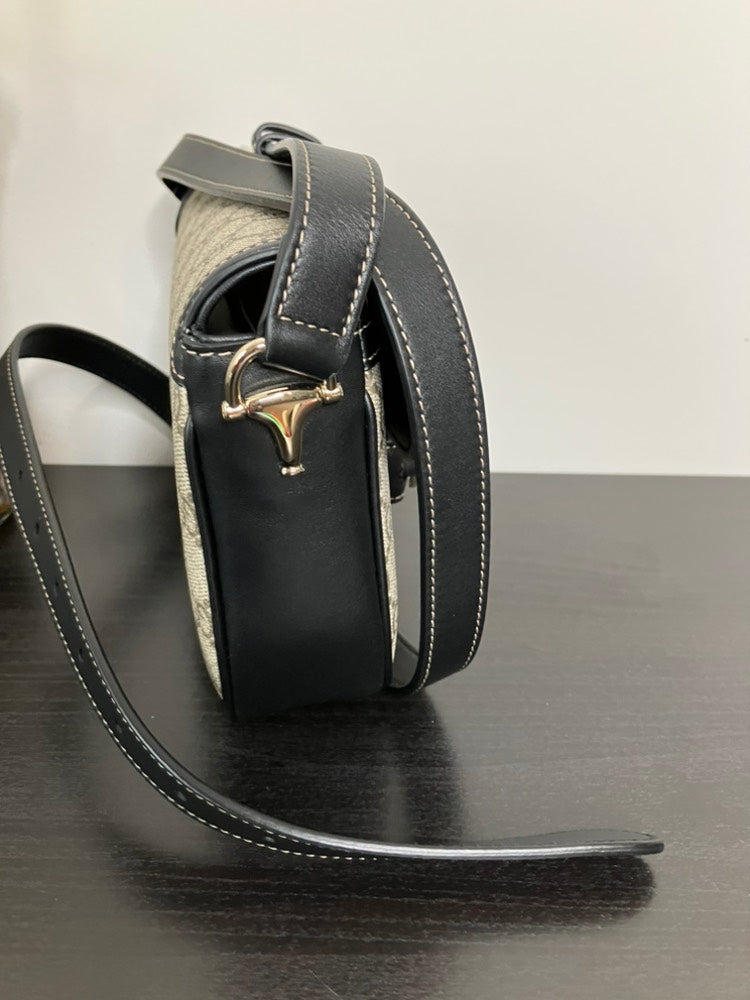 Gucci GG Canvas Horsebit  Shoulder Bag Beige/Black
