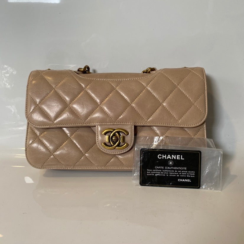 Chanel  Beige Quilted Oil Wax Bag - Classic Flap Shoulder Bag